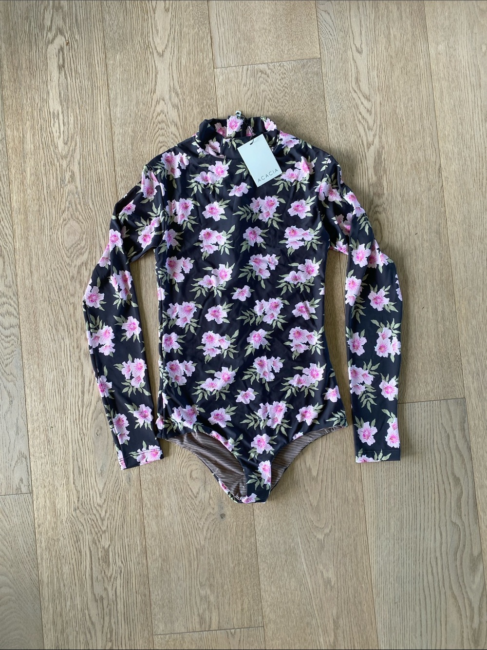 acacia swimwear Black Floral Long-Sleeve One-Piece Rash Guard
